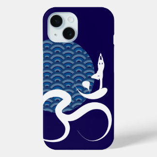Asian Blue Sun Yoga Modern Zen Calligraphy Om Aum iPhone 15 Case