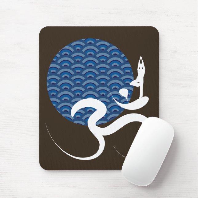 Asian Blue Sun Yoga Modern Zen Calligraphy Om Aum Mouse Pad (With Mouse)