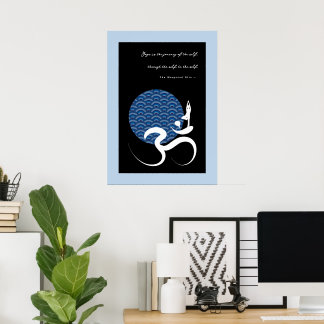Asian Blue Sun Yoga Modern Zen Calligraphy Om Aum Poster
