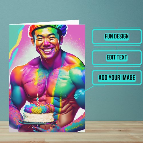 Asian Bodybuilder Gay Birthday Card