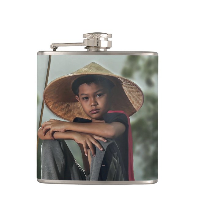 Asian Boy Fishing Flask (Front)