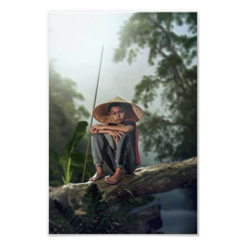 Asian Boy Fishing Photo Print