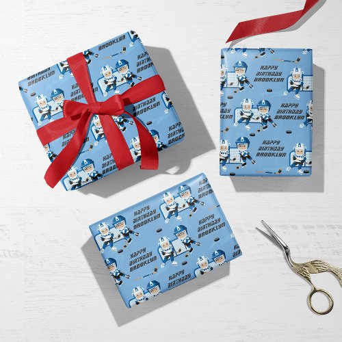 Asian Boy Hockey Personalized Wrapping Paper Sheets