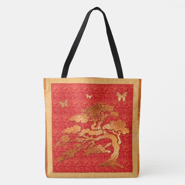 Asian Brocade & Tree Tote Bag (Front)
