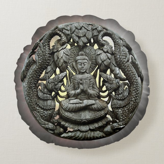 Asian Buddha Statue Round Pillow (Front)