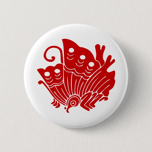 Asian Butterfly Japanese Kamon Design Button (Front)
