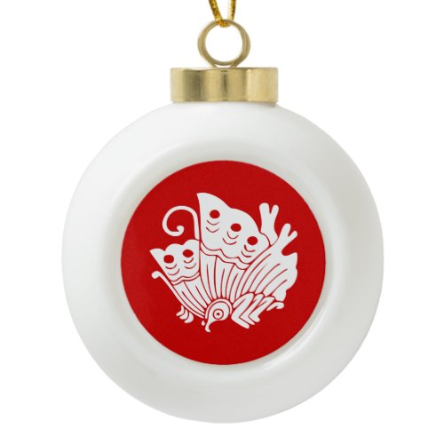 Asian Butterfly Japanese Kamon Design Ceramic Ball Christmas Ornament