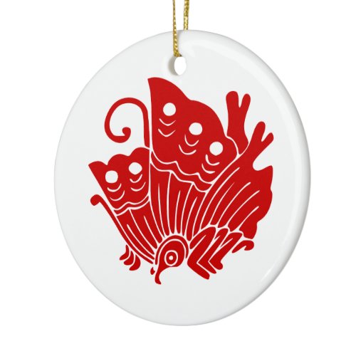 Asian Butterfly Japanese Kamon Design Ceramic Ornament