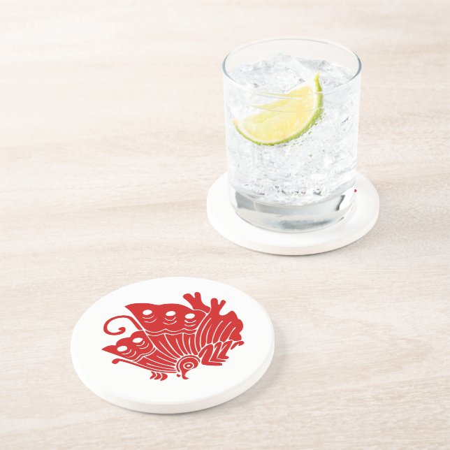 Asian Butterfly Japanese Kamon Design Drink Coaster (Side)