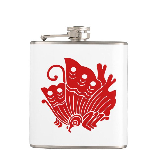 Asian Butterfly Japanese Kamon Design Hip Flask (Front)