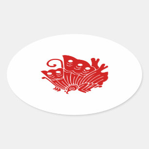 Asian Butterfly Japanese Kamon Design Oval Sticker