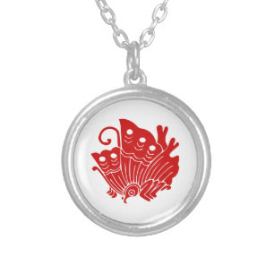 Asian Butterfly Japanese Kamon Design Silver Plated Necklace