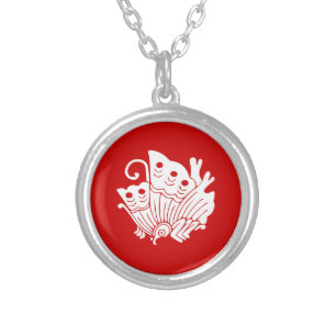 Asian Butterfly Japanese Kamon Design Silver Plated Necklace