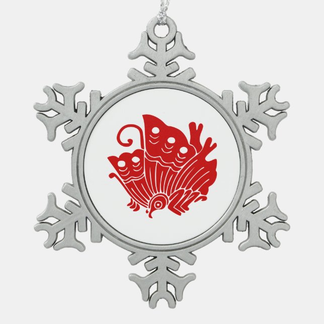 Asian Butterfly Japanese Kamon Design Snowflake Pewter Christmas Ornament (Front)