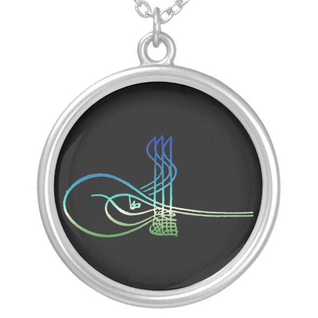 Asian Calligrapy - Tughra Silver Plated Necklace (Front)