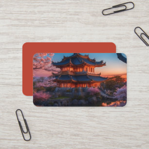 Asian Castle of the Garden Sunset Bookmark Business Card