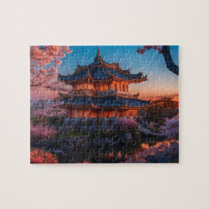 Asian Castle of the Garden Sunset Jigsaw Puzzle