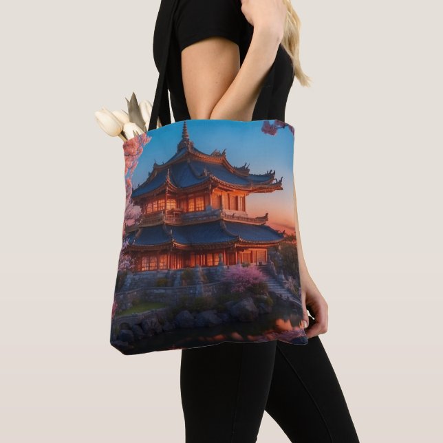 Asian Castle of the Garden Sunset Tote Bag (Close Up)