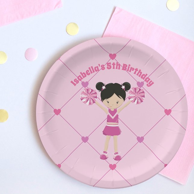 Asian Cheerleader Cute Pink Custom Birthday Party Paper Plates (Creator Uploaded)