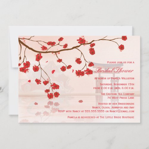 Asian cherry blossom bridal shower invitation