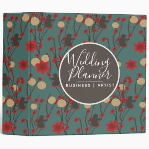 Asian Cherry Blossom Monkey Wedding Planner 3 Ring Binder