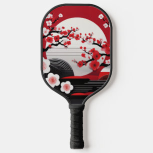 Asian Cherry Blossom Red, White & Black Pickleball Paddle