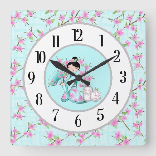 Asian Cherry Blossoms Square Wall Clock