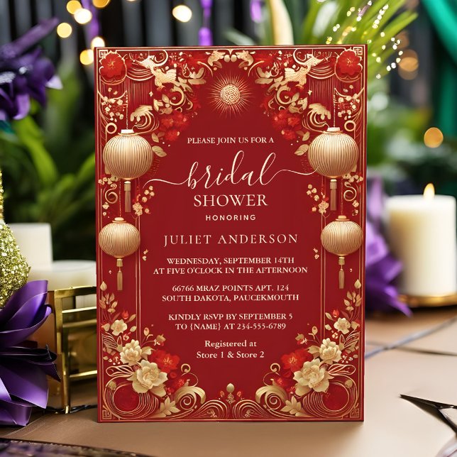 Asian Chinese Bilingual Hei Bold Bridal Shower Invitation (Creator Uploaded)