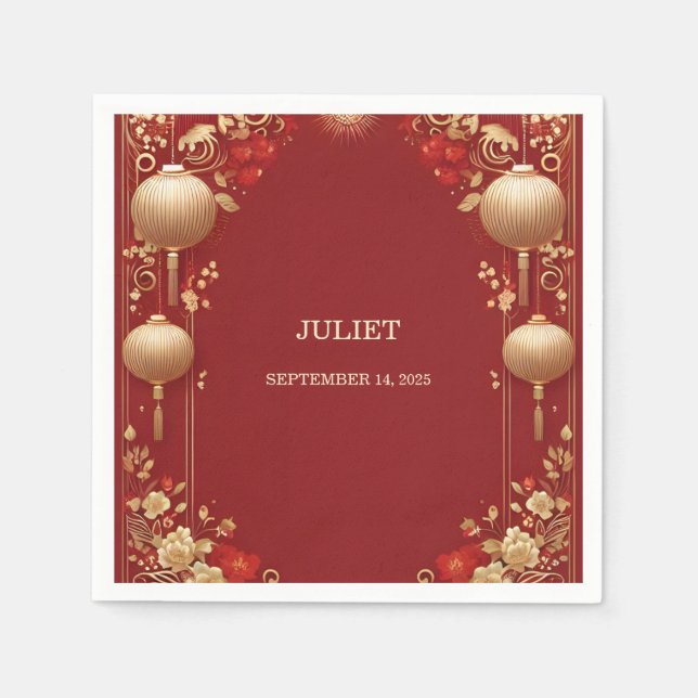 Asian Chinese Bilingual Hei Bold Bridal Shower Napkins (Front)