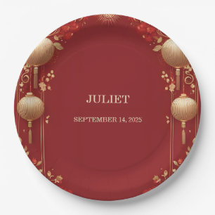 Asian Chinese Bilingual Hei Bold Bridal Shower Paper Plates