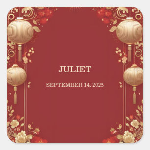 Asian Chinese Bilingual Hei Bold Bridal Shower Square Sticker