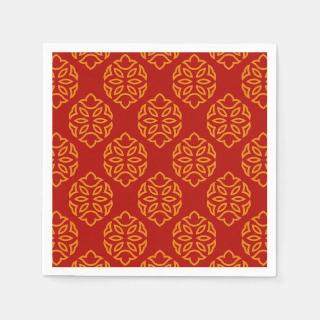 Asian Chinese Seamless Red Gold Pattern Paper Napkins (Front)