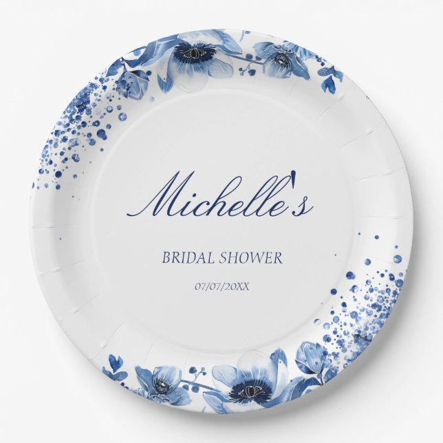 Asian Chinoiserie Light Blue Floral Bridgerton Paper Plates (Front)