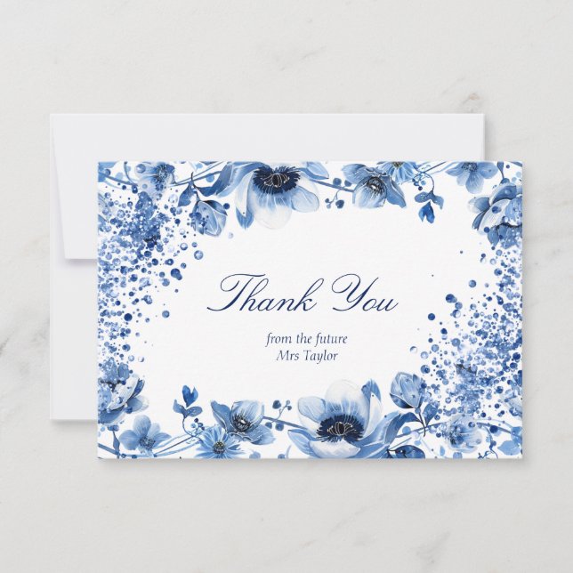 Asian Chinoiserie Light Blue Floral Thank You Invitation (Front)
