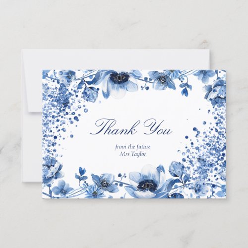 Asian Chinoiserie Light Blue Floral Thank You Invitation