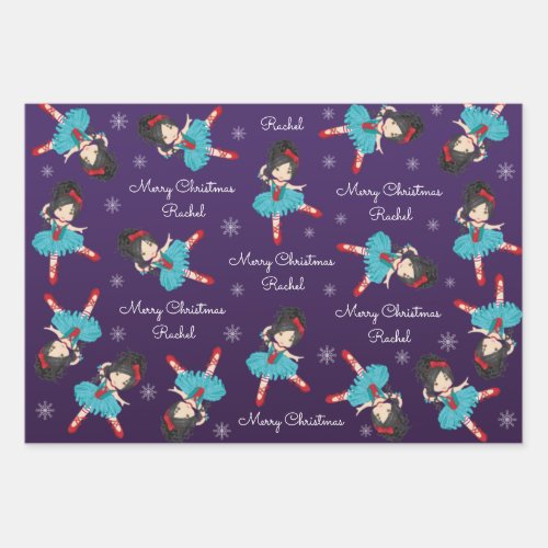 Asian Christmas Ballerina Wrapping Paper Sheets