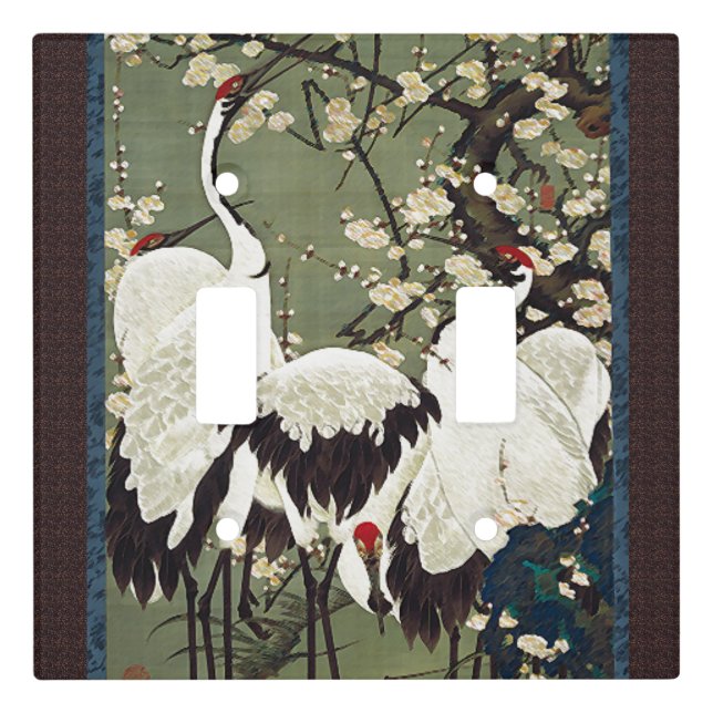 Asian Crane Bird Animals Floral Light Switch Cover (Front)