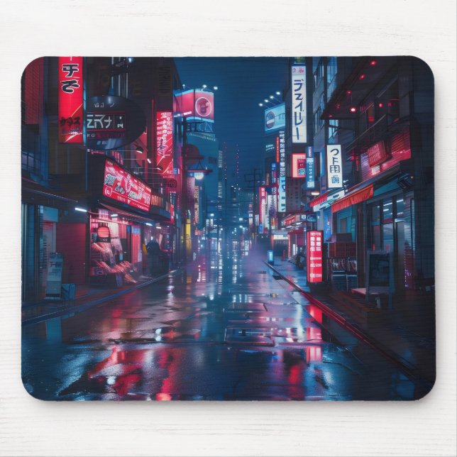 Asian Cyberpunk City Night Mouse Pad (Front)