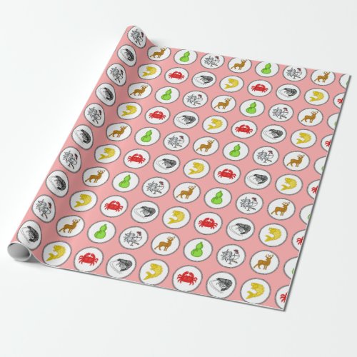 Asian Dice Game  Fish Prawn Crab  Bầu Cua C Cọp Wrapping Paper