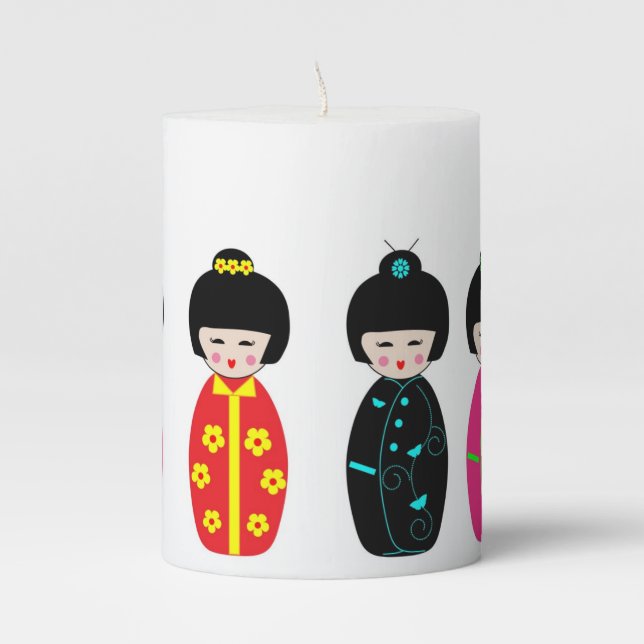 Asian Dolls Pillar Candle (Front)