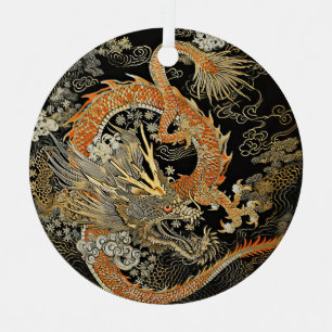 Asian Dragon and Clouds Metal Ornament