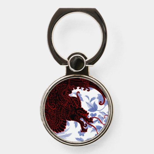 Asian Dragon _ Black and Red on Blue Floral Phone Ring Stand