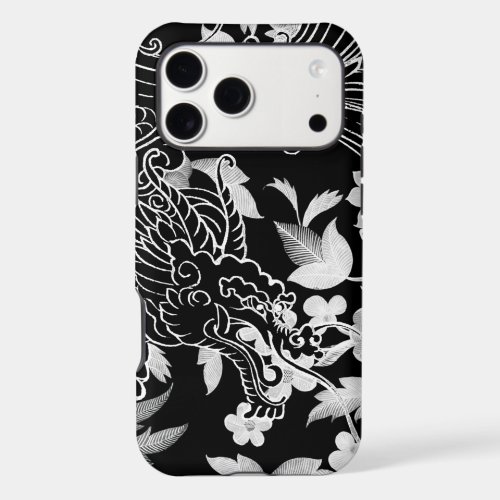 Asian Dragon - Black on Black Floral iPhone Case