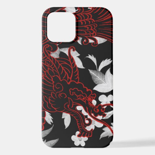 Asian Dragon _ Black on Black Floral iPhone Case