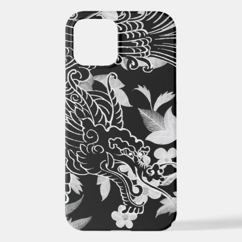 Asian Dragon _ Black on Black Floral iPhone Case