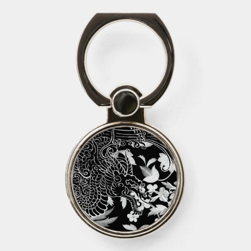 Asian Dragon _ Black on Black Floral iPhone Case Phone Ring Stand