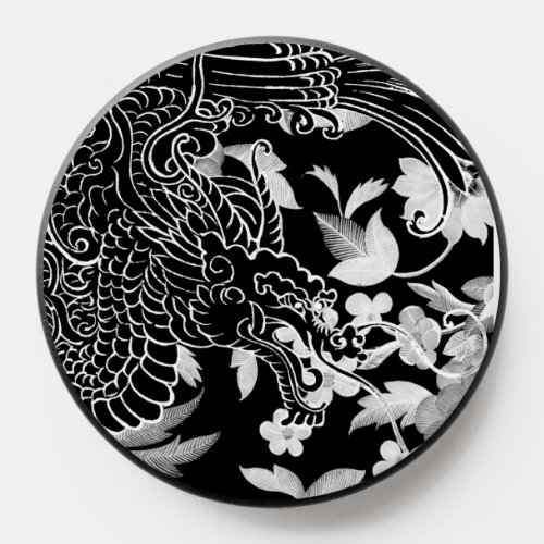 Asian Dragon _ Black on Black Floral iPhone Case PopSocket