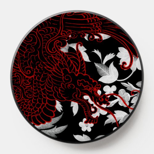 Asian Dragon _ Black on Black Floral iPhone Case PopSocket