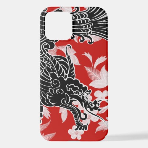 Asian Dragon _ Black on Red iPhone 12 Case