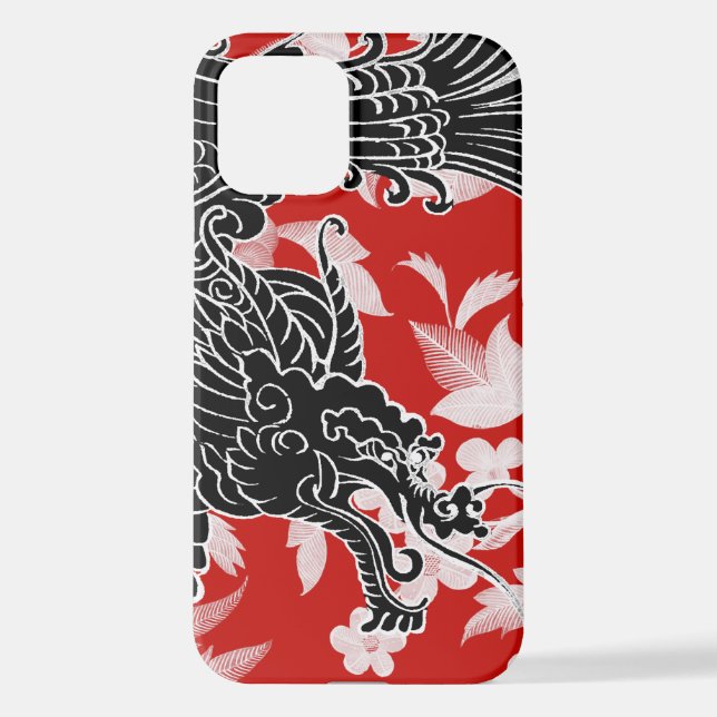 Asian Dragon - Black on Red iPhone Case (Back)